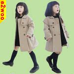 【反季清倉(cāng)】童裝 韓版女童雙排扣卡其色長(zhǎng)袖風(fēng)衣 長(zhǎng)款外套批發(fā)